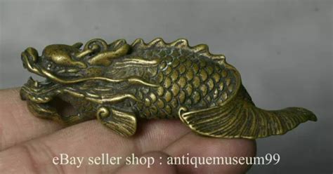 3 2 RARE OLD China Copper Feng Shui Dragon Fish Beast Luck Sculpture