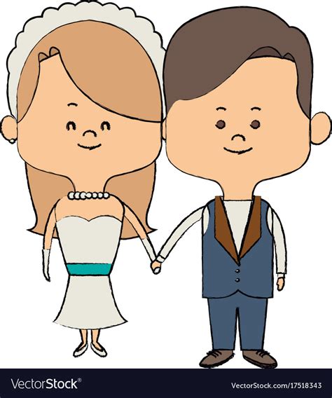 Cute Couple Husband Wife In Wedding Suit Happy Vector Image