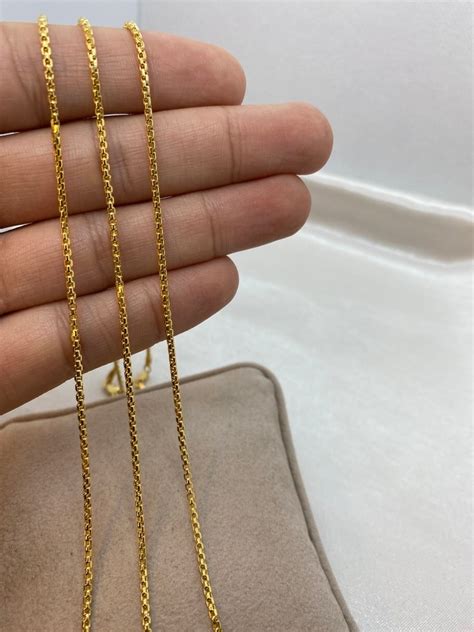 K Solid Yellow Gold Box Chain Necklace Inches Real Gold