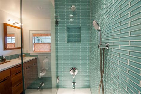 Blue Glass Tile Shower Backsplash And Vanity Glass Tile Bathroom