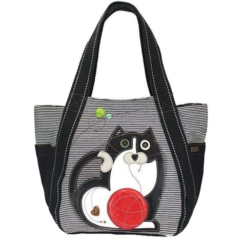 Chala Purse Handbag Leather And Canvas Carryall Tote Bag Fat Cat Kitten