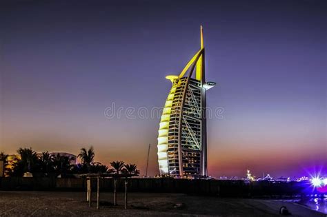 Waterfront View Of Burj Al Arab Under Cloudy Sky Seven Star Hotel A