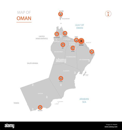 Stylized Vector Oman Map Showing Big Cities Capital Muscat