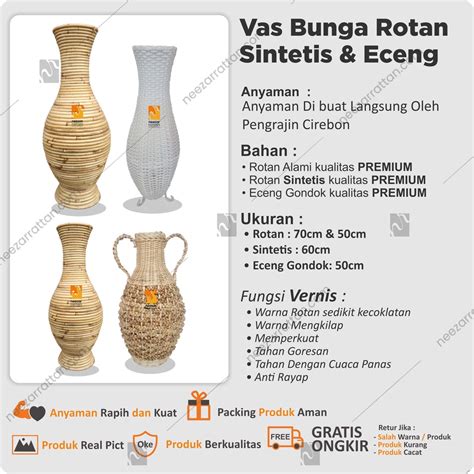 Jual Vas Guci Pot Bunga Tempat Bunga Unik Rotan Cm Cm Sintetis