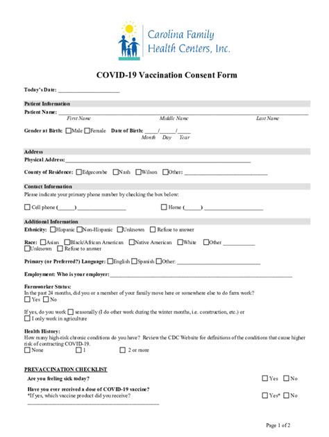 Fillable Online Covid Vaccine Screening And Consent Form Pfizer