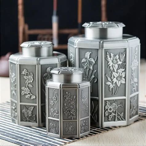 Chinese style metal alloy tea storage box tin tea canister tea box ...