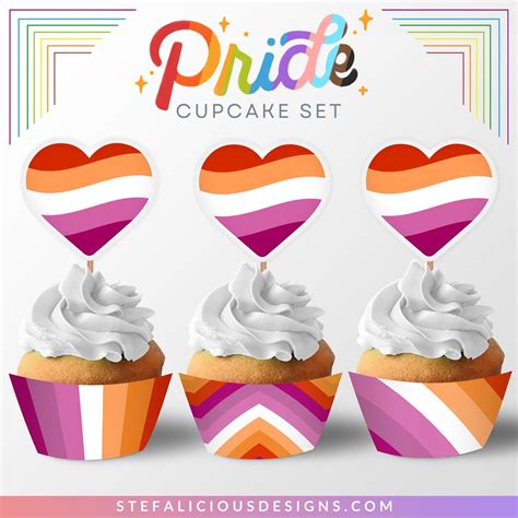 Lesbian Pride Cupcake Toppers Cupcake Wrappers Printable LGBTQ Pride