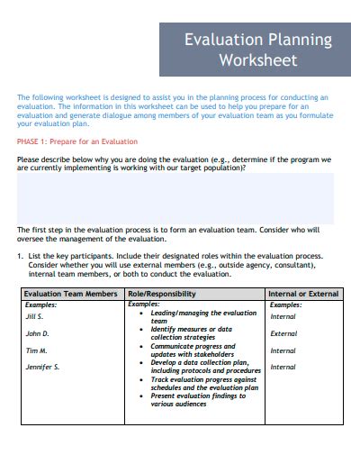 evaluation worksheet samples   ms word
