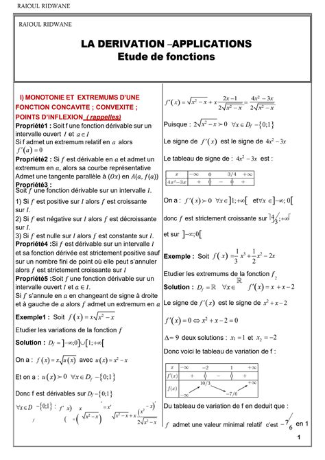 SOLUTION Derivation Et Etude Des Fonctions Maths Mathematiques Cours