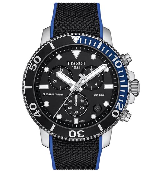 Tissot Mens Seastar 1000 Quartz Chronograph Black Strap Watch Dillards