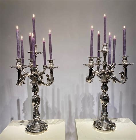 Important Pair Of Candelabras In Silvered Bronze France Circa