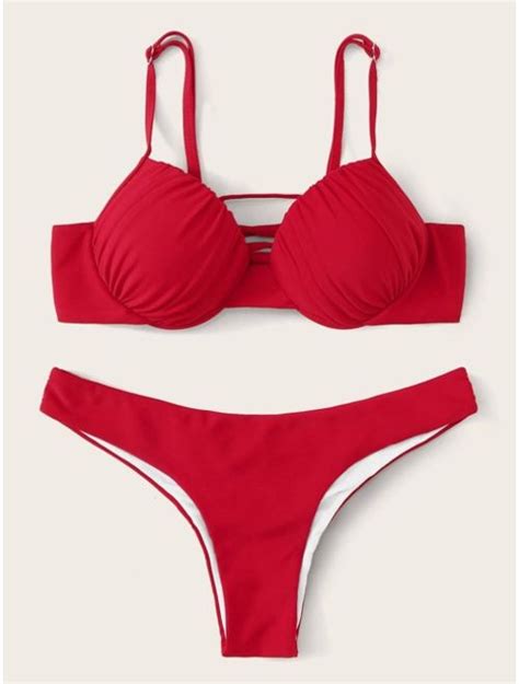 Buy Shein Ruched Underwire Top With High Cut Bikini Set Online Topofstyle