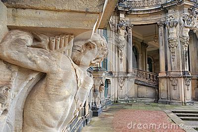 Closeup Half Naked Faunus Statue Under Column With Panpipe At Zwinger