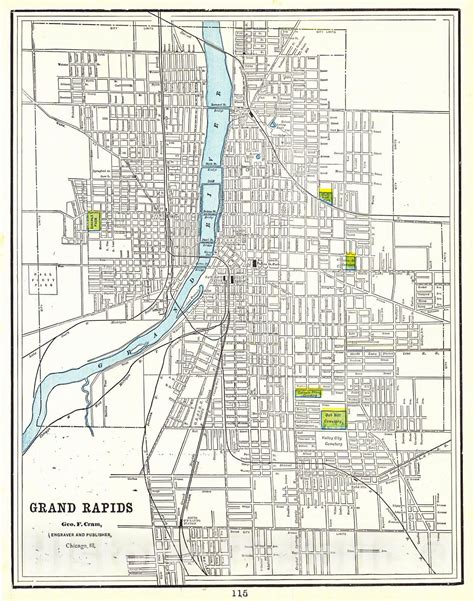 Historic Map Grand Rapids Michigan 1898 Vintage Wall Art