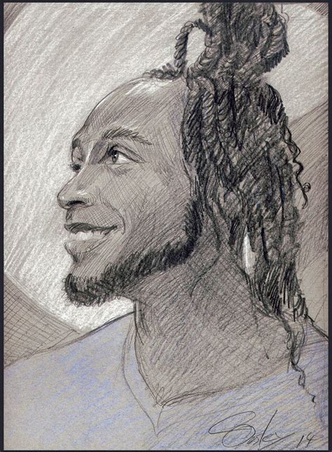 Deandre Pencil Portrait Drawing Dreadlocks Man Fit Guy Desenho