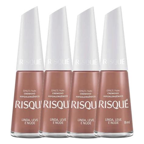 Esmalte Risqué Cor Linda Leve e Nude 8ml Kit quatro unidades Esmalte Magazine Luiza