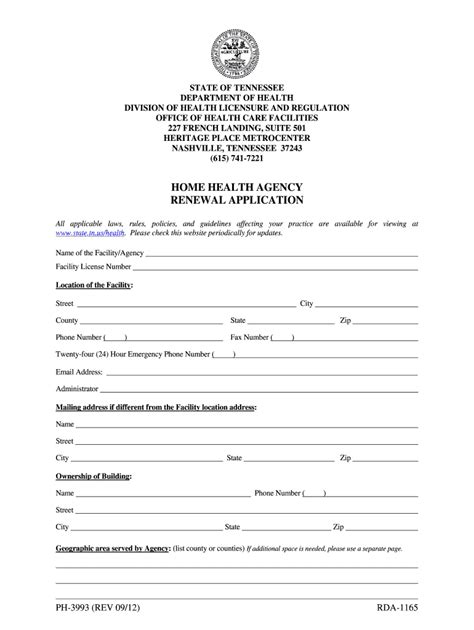 Fillable Online Health State Tn Renewal Application For License For