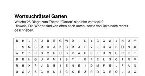 Wortsuchrätsel Garten Therapiematerial Sprache madoo net Wörter