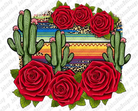 Western Serape Cactus Roses Distressed Background Png Design Etsy