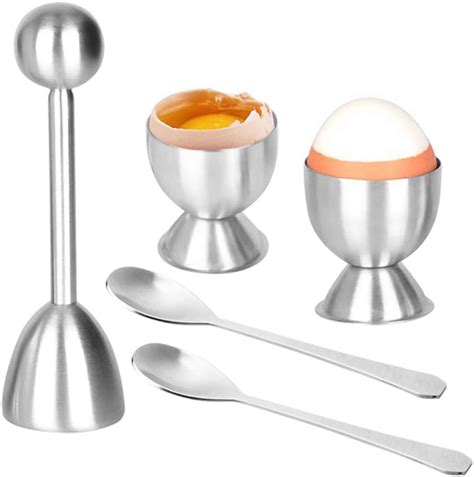 Egg Cutter Topper Set Stainless Steel Boiled Egg Topper With Spoons And