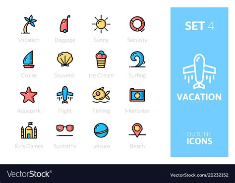 Outline Color Icons Set Royalty Free Vector Image