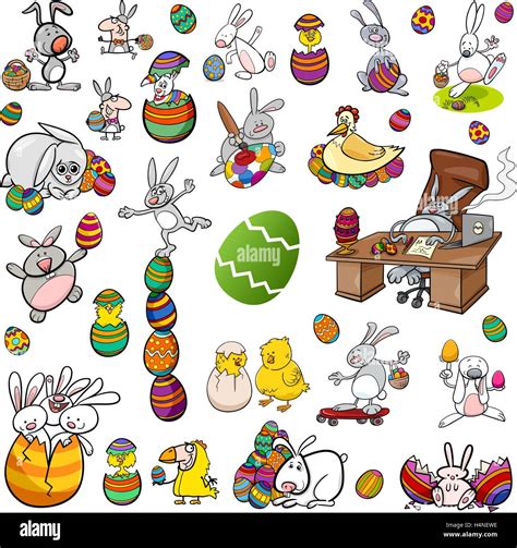 Cartoon Illustration Of Easter Characters And Themes Clip Art Set Stock