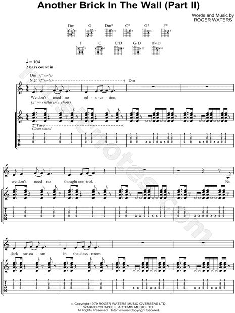 Pink Floyd Another Brick In The Wall Part 2 Guitar Tab In A Minor