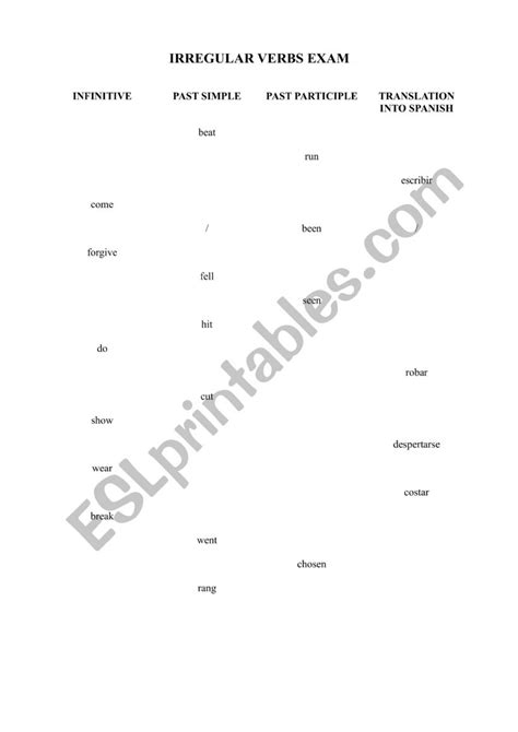 Irregular Verbs Test Esl Worksheet By Anag76