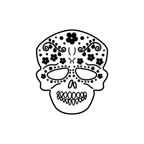 Hand Drawn Simple Doodle Sugar Skull With Floral Ornament Day Of The