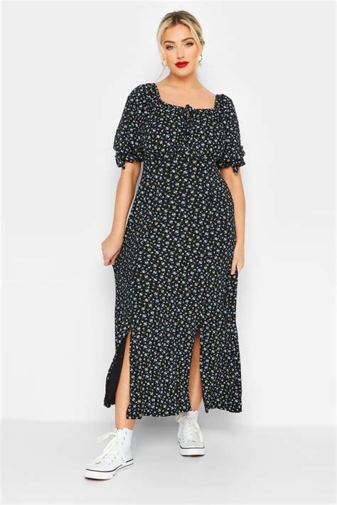 Limited Collection Plus Size Black Floral Milkmaid Side Split Maxi