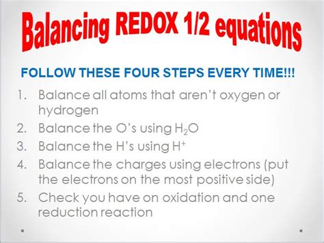 Balancing half redox equations