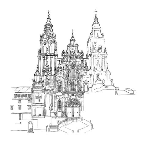 ilustración de la Catedral de Santiago de Compostela para boceto de