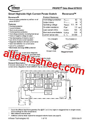 BTS555 数据表 PDF Infineon Technologies AG