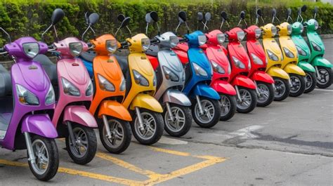 Premium Photo Row Of Scooters Of Different Colors