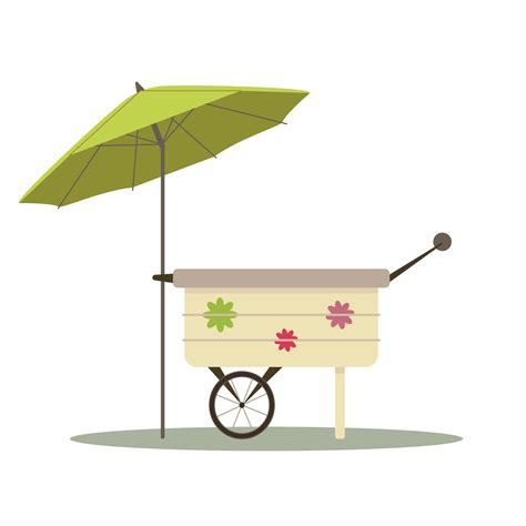 Empty Flower Counter Cart Under An Umbrella Vector Illustration On