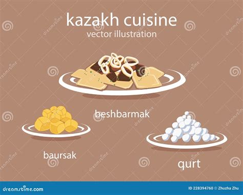 Set of National Kazakh Cuisine Stock Illustration - Illustration of ...