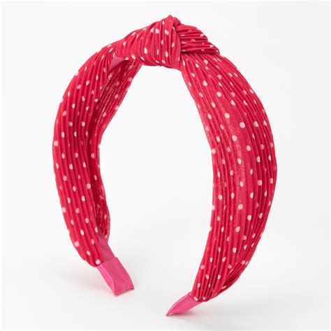 Polka Dot Pleated Knotted Headband Fuchsia Claires