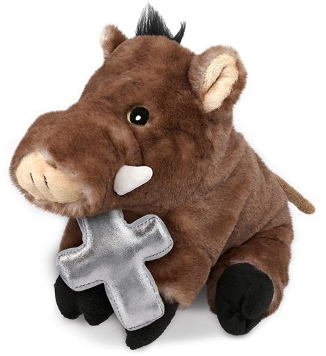 Dollibu Wild Boar Stuffed Animal With Silver Cross Plush Religious