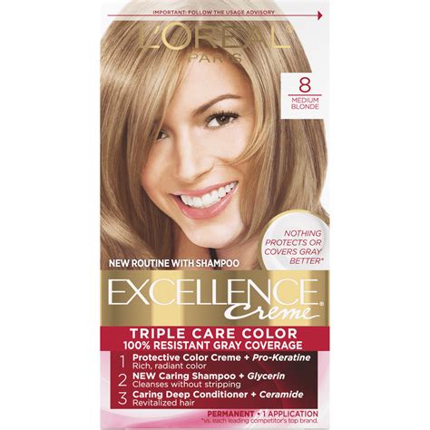 L'Oreal Paris Excellence Creme Permanent Hair Color, 8 Medium Blonde ...