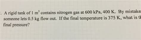 Solved A Rigid Tank Of 1 M 3 Contains Nitrogen Gas At 600 Chegg