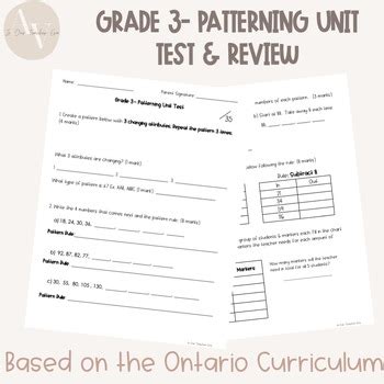 Ontario Grade Patterning Math Unit Test Review By In Our Teacher Era