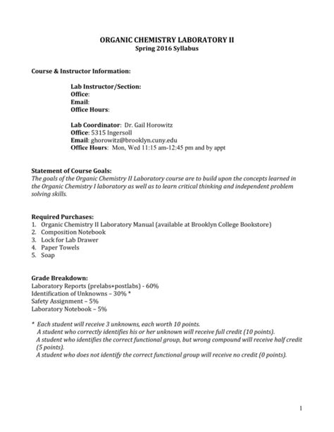 Organic II Lab Syllabus Spring 2016