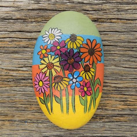 Wildflowers Hand Painted Rock Decorative Accent Stone Etsy Painted