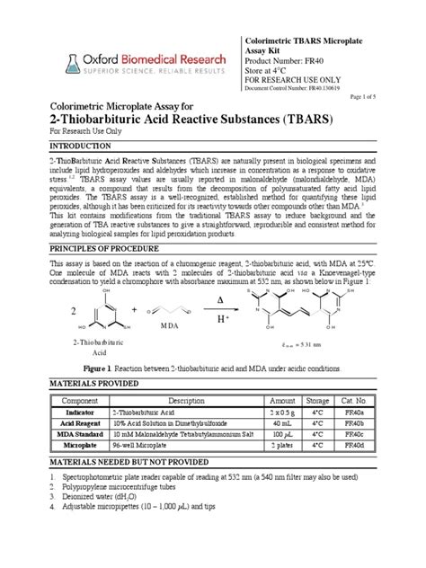 Thiobarbituric Acid Reactive Substances Tbars Pdf Pdf Lipid