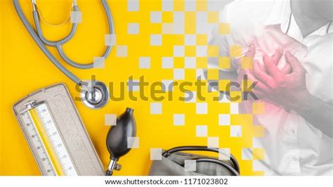 Man Having Chest Pain Stethoscope Blood Stock Photo 1171023802