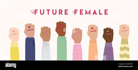 The Future Is Female Horizontal Poster With Diverse Raised Fists Woman