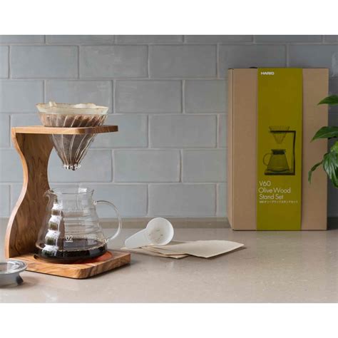 Hario V60 02 Olive Wood Pour Over Coffee T Set 4 Cup Clumsy Goat Coffee