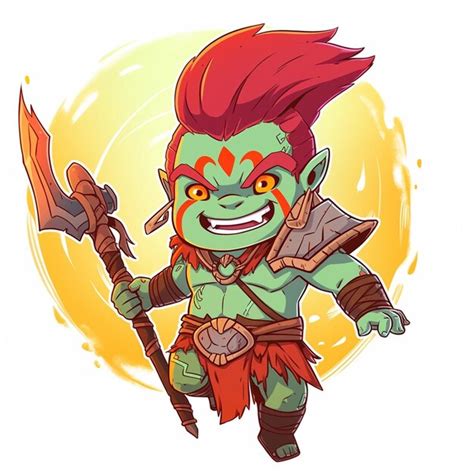 Ilustraci N De Dibujos Animados De Un Troll Verde Y Rojo Con Un Gran