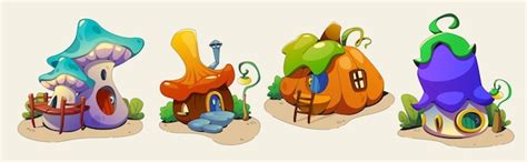 Casas M Gicas De Cuento De Hadas Para Gnomos Y Elfos Vector Gratis