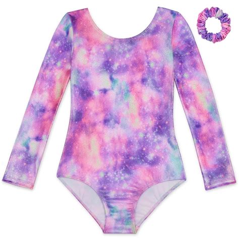 Xmarks Girls Gymnastic Leotards Long Sleeve Tie Dye Unitard Dance